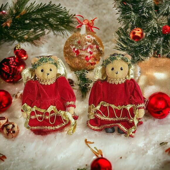 2 Anco Christmas Collectible Resin Teddy Bear Angels Vintage 1990s - Picture 1 of 7